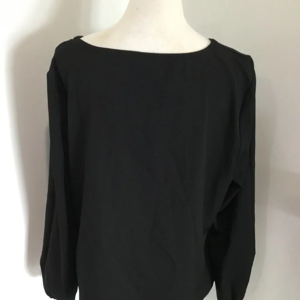 Women's Top Black3/4 Asymmetrical Sleeves  Lace Up Avelia Label Sz 16Au GUC-VGU - Picture 2 of 3